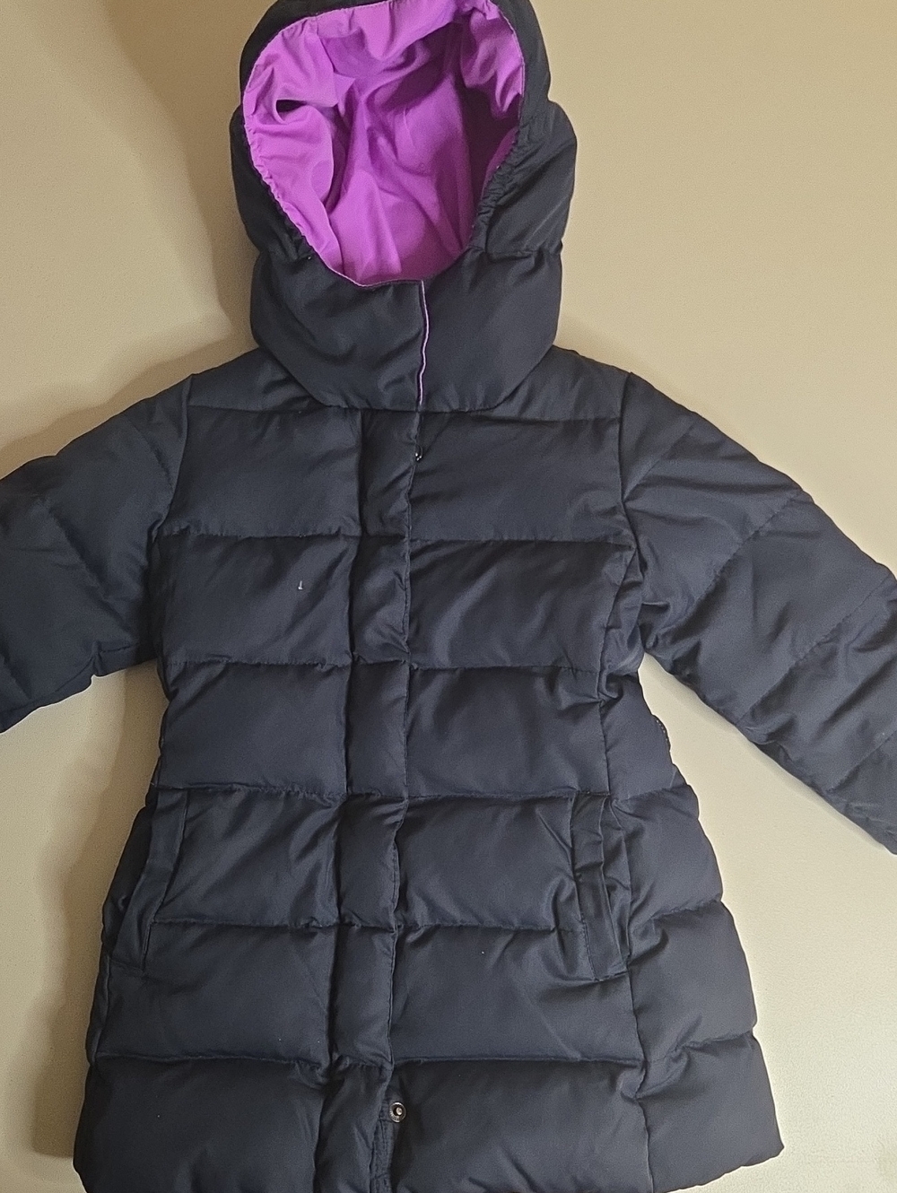J. Crew Kids Black Puffer Coat with Purple Hood Lining
